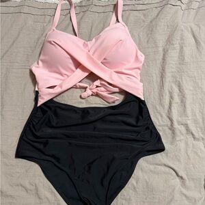 Pink and Black Women Swim One Piece